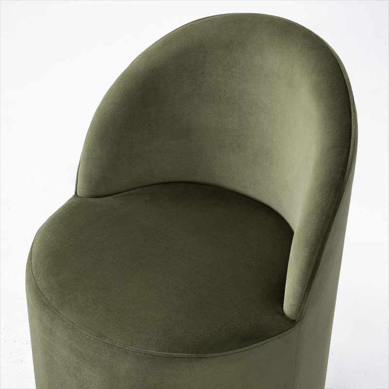 Petit fauteuil de coiffeuse pivotant en velours entièrement assemblé avec roulettes cachées, Vert