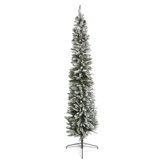 Home Heritage 9 Foot Lowell Flocked Pencil Pine Prelit Christmas Tree With Lights