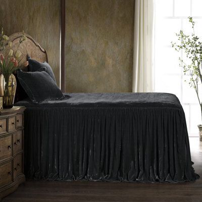 Stella Faux Silk Velvet Romantic Western Ruffle Skirt Bedspread Set