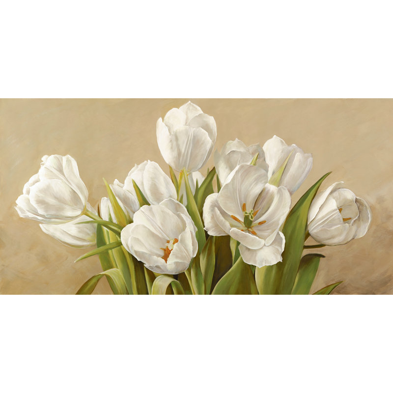 White Tulips 1 Piece Wall Art on Canvas, 35cm H x 70cm W x 4cm D