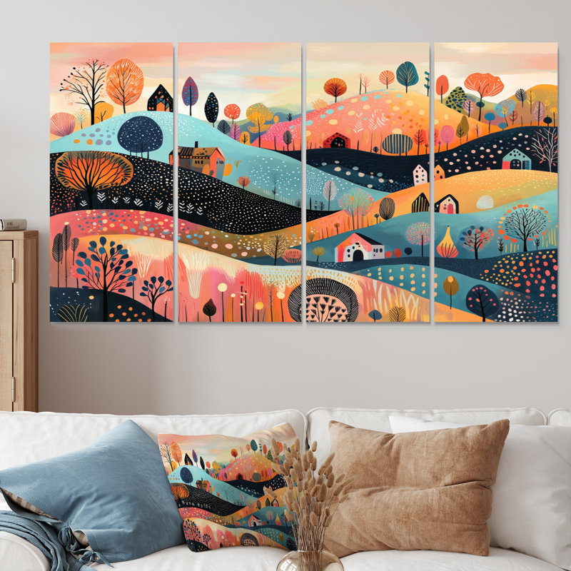 Ensemble de salon d'art mural abstrait rose, paysage de montagne I, H 28 po x l 48 po
