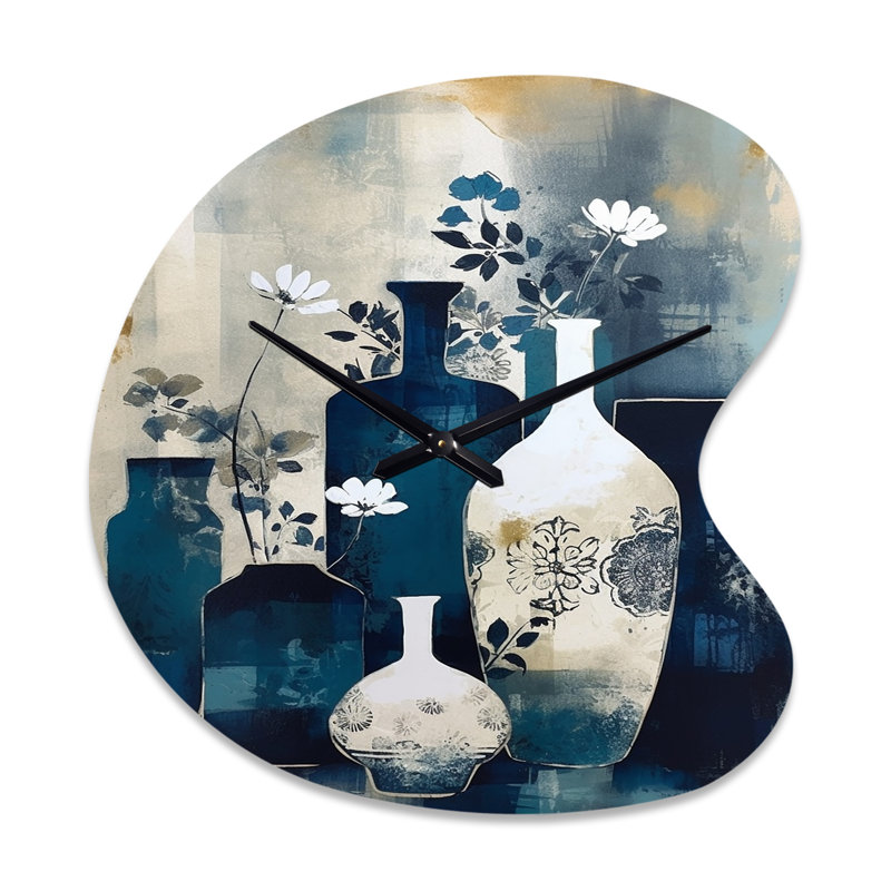 Horloge murale asymétrique en métal bleu et crème, Petit