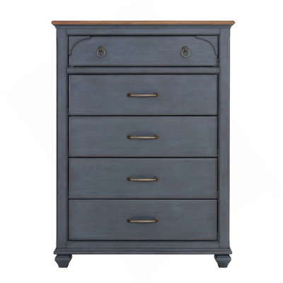 Commode à 5 tiroirs, aucun assemblage requis, finition bleue en velours côtelé