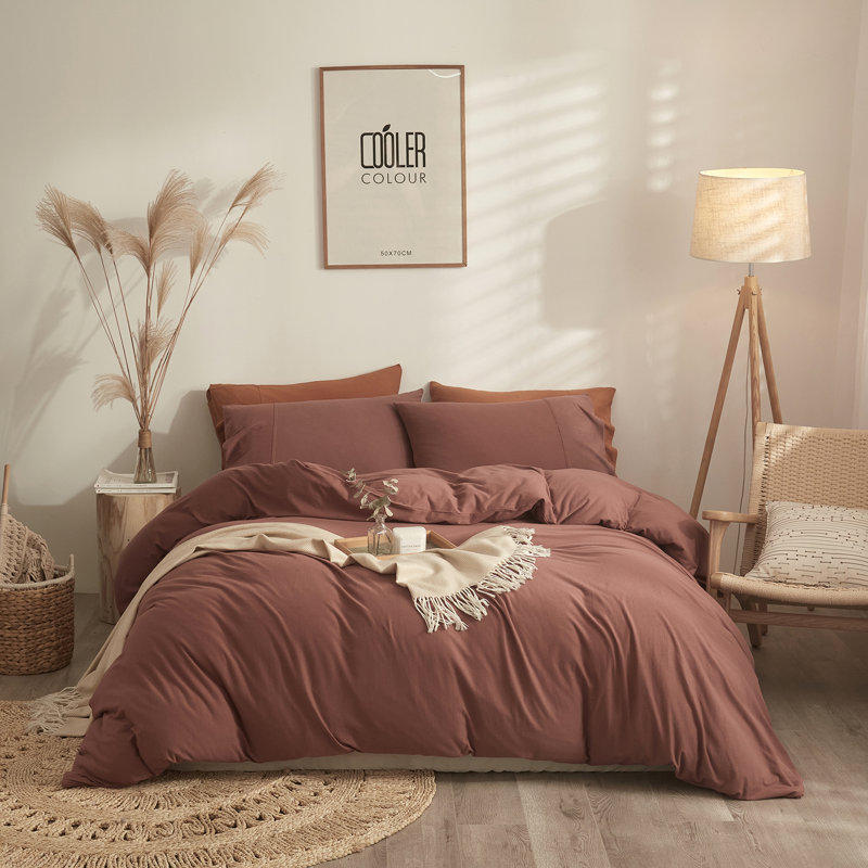 VCLIFE Luxury Soft 100% Cotton Duvet Cover Set, Brick Red, Twin XL Duvet Cover + 2 Pillowcases