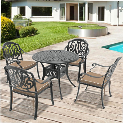 Ensemble de 5 meubles de patio en fonte d'aluminium avec cadre et coussins de siège