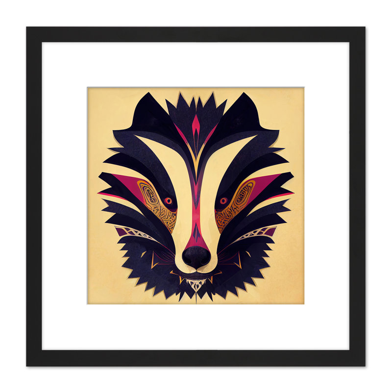Tribal Pattern Abstract Badger Face - Single Picture Frame Print