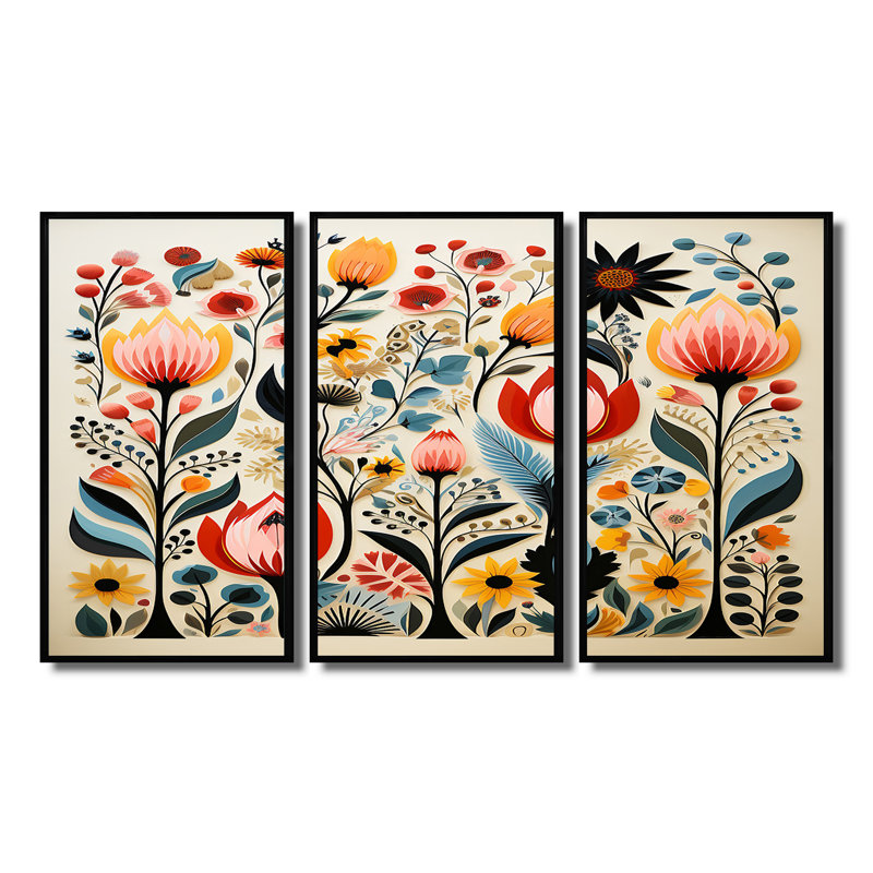 Noha - ensemble de reproduction d'art fleurs sauvages, Cadre flottant noir, H 40 po x l 60 po x P 1 po