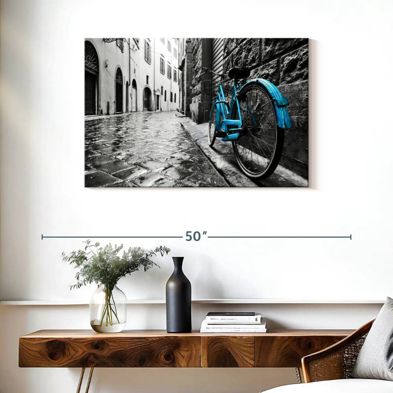 Mehar Retro Blue Bicycle, 24" H x 36" W