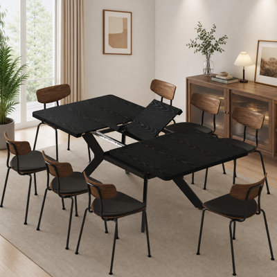 Table de salle à manger de coin rectangulaire extensible 55,11 à 70,86 po (avec rallonges rotatives) avec tablette de rangement pour 4 à 8 personnes