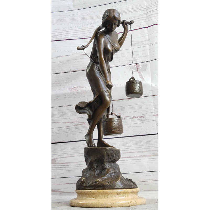 Statue de sculpture en bronze sur une base en marbre d'après le porte-eau (1910) d'après Karl P. Kowalczewski