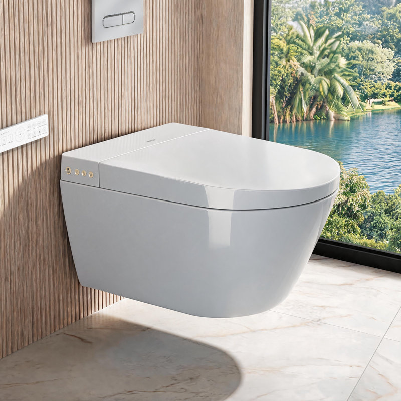 Wall Hung Toilet with Bidet, with In-Wall Tank System, Warm Water Clean, Heated Seat, Warm Air Dryer, Dual Auto Flush,Remote Control, Elongated Wall Hung Bidet Toilet Combo