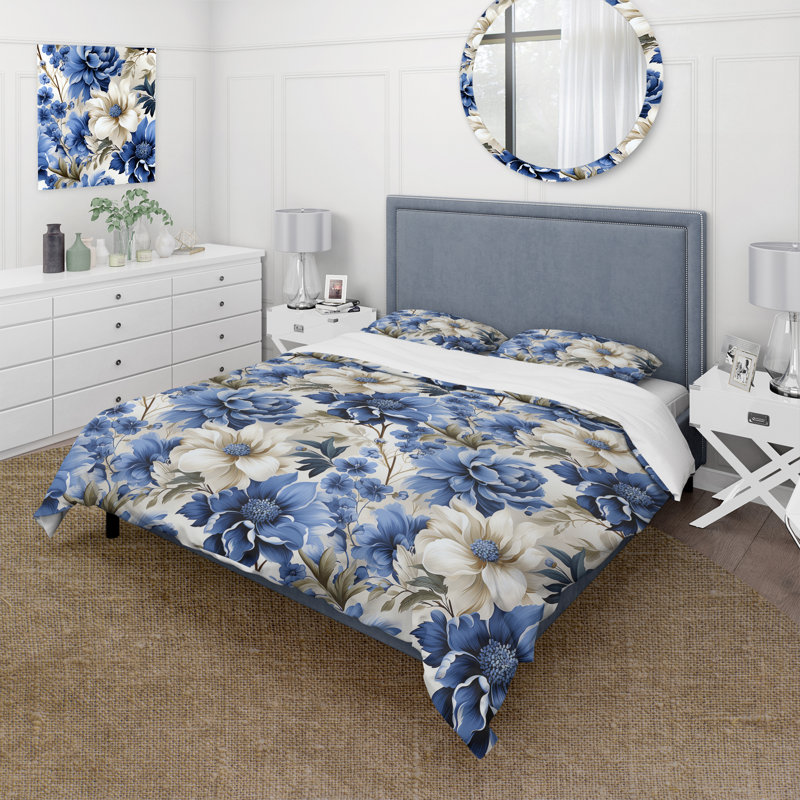 Ensemble de housse de couette Cobalt Blue Brocade Victorian, Housse de couette simple + 1 taie décorative stan