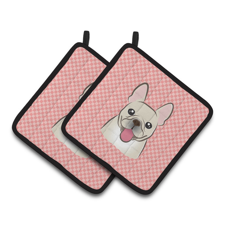Cuisinier poignée bouledogue french french caroline Checkerboard, Rose / crème