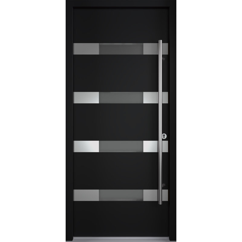 Aura Black Zinc-Galvanized Steel Front Door with Frosted Glass