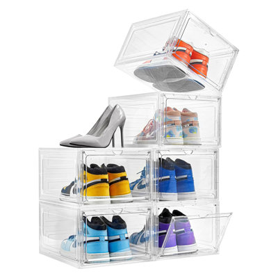 Boîte à chaussures empilable en plastique avec porte transparente, rangement pour chaussures transparent pour présentation de chaussures, assemblage facile, conception durable et peu encombrante