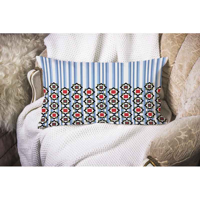 Coussin Blooming Bouquet Stripes, Bleu/rouge