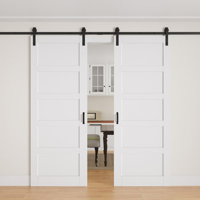56" × 96" Solid Core Sliding Double Barn Doors Primed Surface Ready To Use All Installation Hardware Kit Included