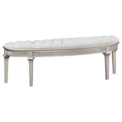 Elegant Curved Upholstered Bench With Tufted Seat, Demilune Silhouette, And Tapered Legs For Versatile Seating And Decorative Function.