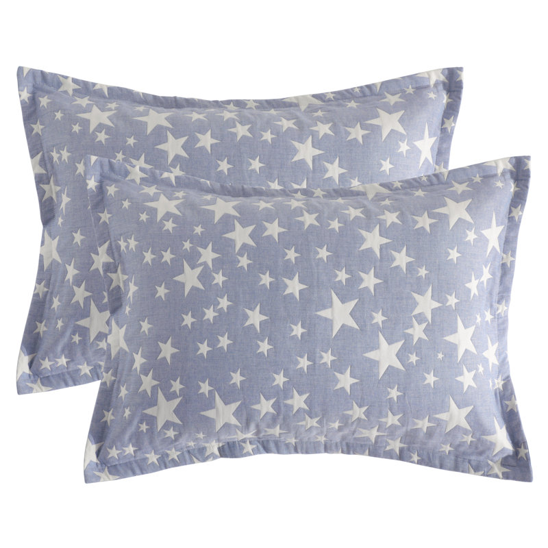 Ensemble de 2 taies décoratives matelassées en coton 3 couches avec fermeture à enveloppe , Grand lit, Étoiles bleues