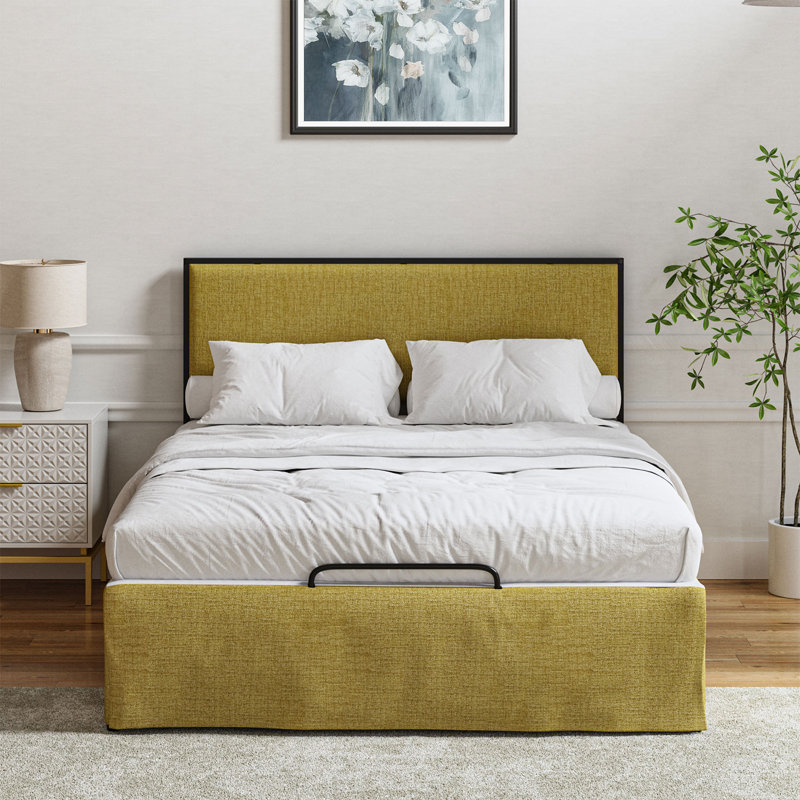 Neilius Upholstered Platform Bed with Washable Slipcover, Twin, Solid Charcoal