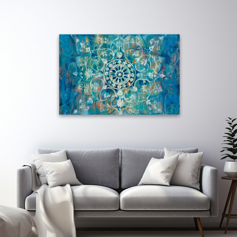 Mandala bleu et bohémien en bleu I, H 32 po x l 48 po