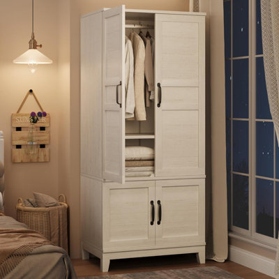 72" 4-Door Armoire Wardrobe Closet with Hanging Rod and Adjustable Shelves, Heavy-Duty Wood Storage Cabinet for Bedroom
