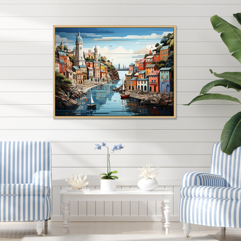 Coastal Minimalisme Harbor Hues I - impression, H 34 po x l 44 po x P 1,5 po, Cadre naturel flottant