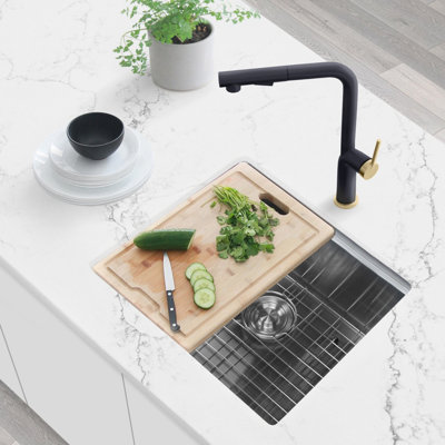 22 in. x 19 in. 16 Gauge, Stainless Steel, Brushed Single Bowl Undermount Workstation Kitchen Sink with Built-In Accessories