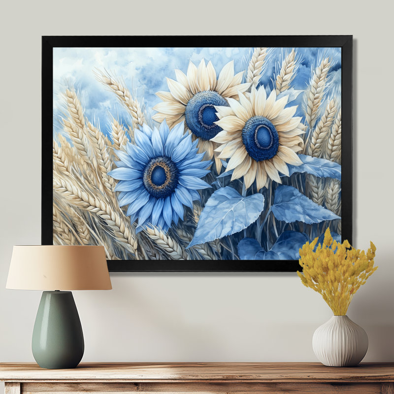 Art mural de tournesols Donasia, Reproduction encadrée d'une seule photo, H 30 po x l 40 po, Noir, noir, noir, noir