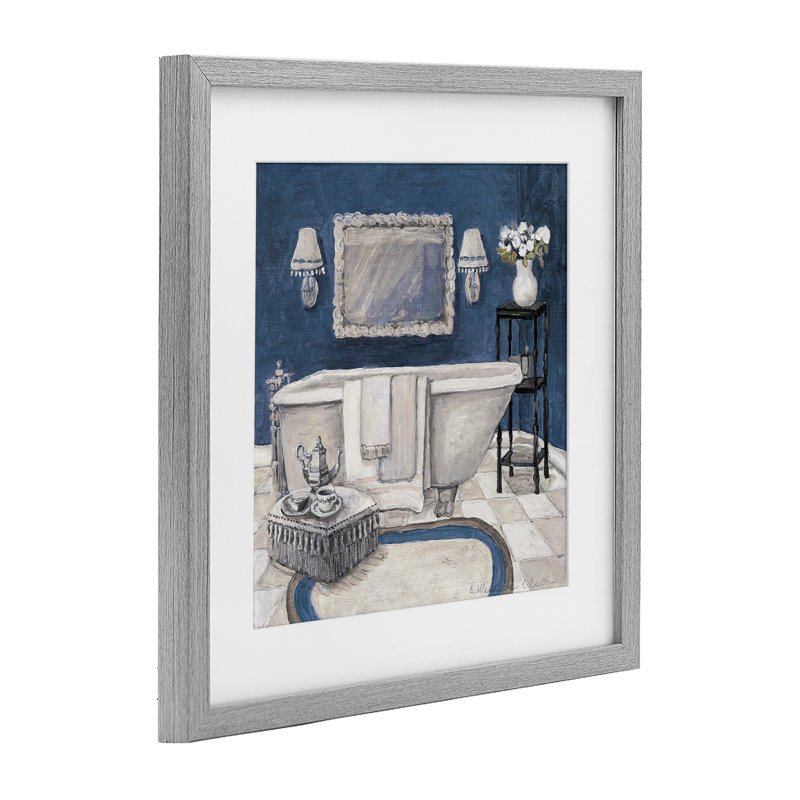 «Peaceful Blue Bath», reproduction encadrée sous verre, conception de Charlene Olson, Cadre de ferme gris, H 13 po x l 13 po