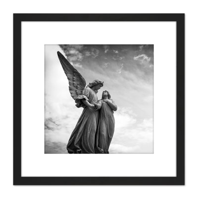 Angel Statues Black White Photo - Single Picture Frame Print