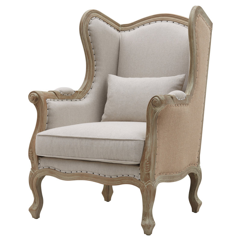 Upholstered Wingback Chair, Light Sand, Brushed Smoke