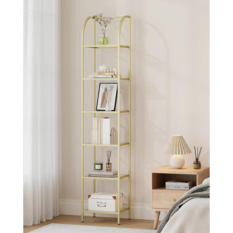 Gold Arched 6-Tier Steel and Glass Bookshelf