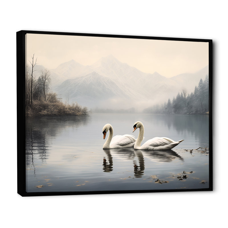 The Swans Odyssey - Swans, reproduction sur toile encadrée, Cadre flottant noir, H 24 po x l 32 po x P 1 po