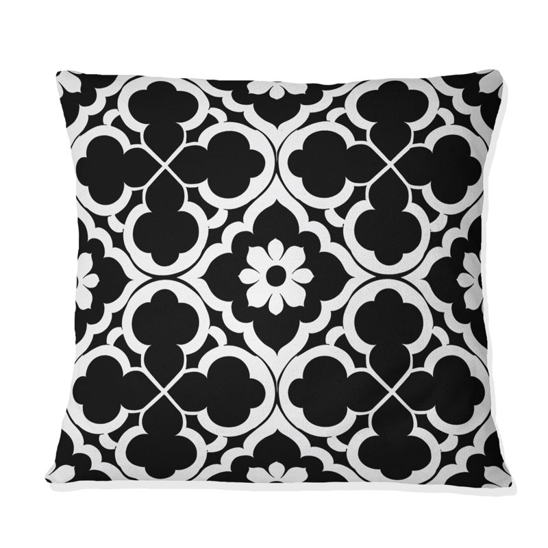 Coussin noir noir et blanc quadrilobe VII - moderne, H 16 po x l 16 po