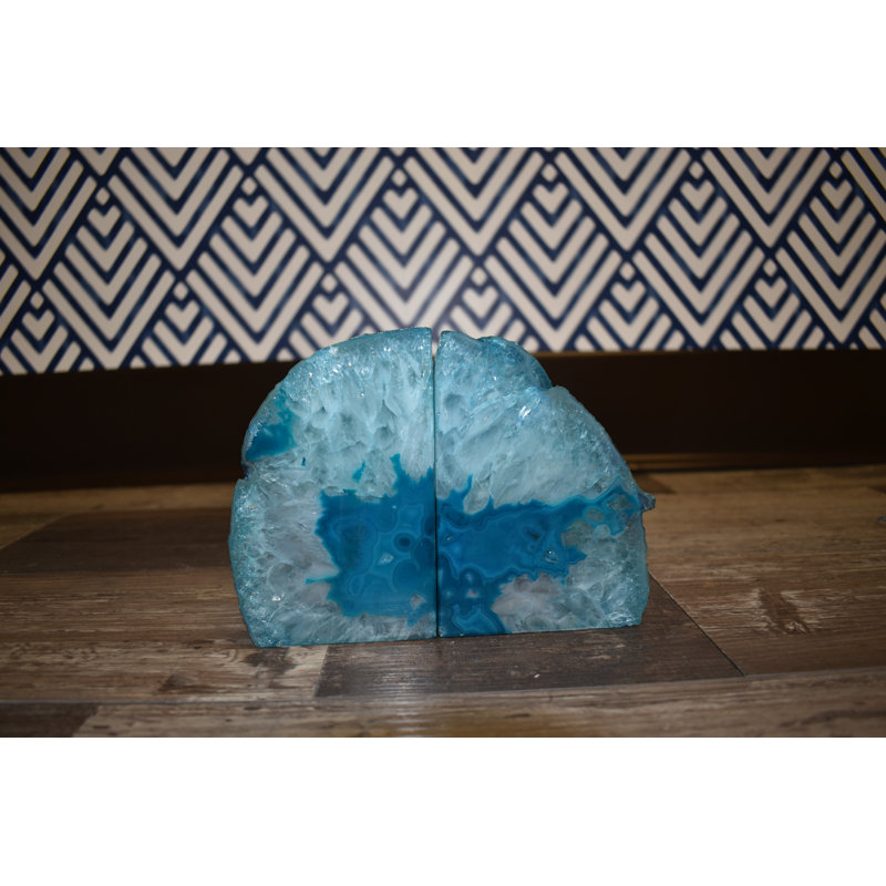 Evelynn Non-Skid Teal Agate Bookends, 4.5" H x 6" W x 2.5" D