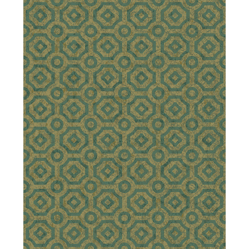 Geometric Wallpaper Roll, Green/Gold