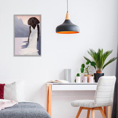 Silhouette de robe blanche au coucher du soleil, estampe numérique, design par Yuyu Pont