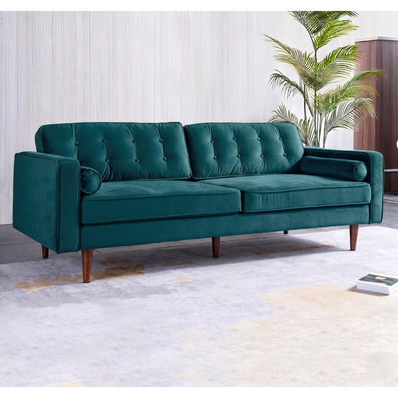 Ansonia 85" Velvet Square Arm Sofa, Teal