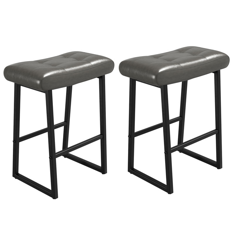 Upholstered Counter Stool with Metal Frame, Black, Dark Grey