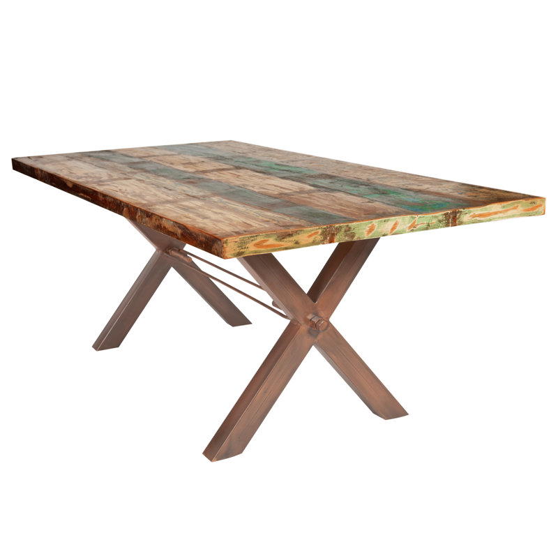 Sarafina Solid Wood Top Metal Base Dining Table, Brown, 76.5cm H x 220cm L x 100cm W