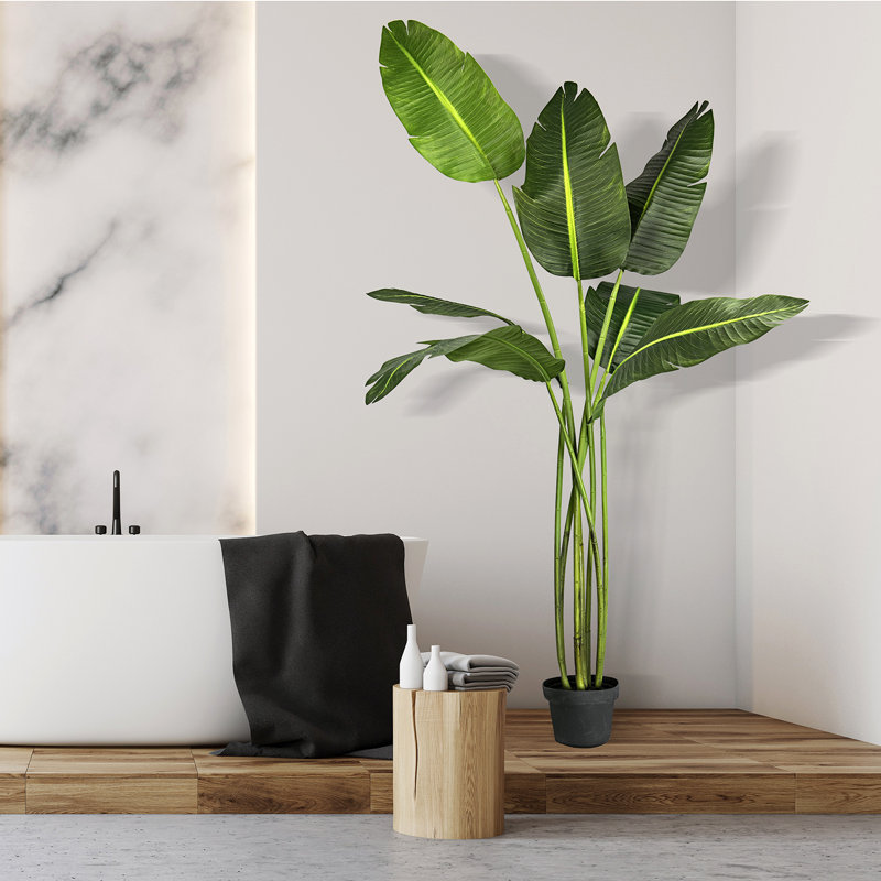 78 " H Faux Banana Leaf Tree in Resin Pot