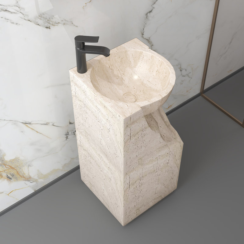 34" Tall Pedestal Bathroom Sink Solid Surface Bathroom Sink, Beige
