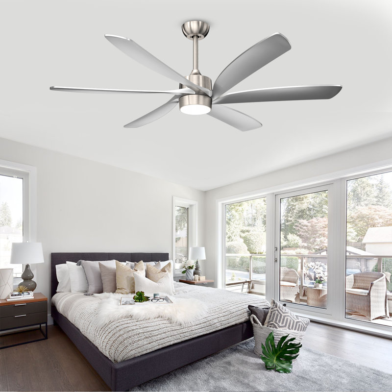 64" Modern 6 Blade Low Profile Dc Motor Ceiling Fan With Led Light And Remote For Indoor/outdoor Covered Spaces, Nickel