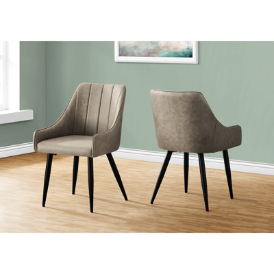 2Pcs Dining Room Chairs, Taupe Upholstered, Modern Chair Of 2, Stain Metal Base