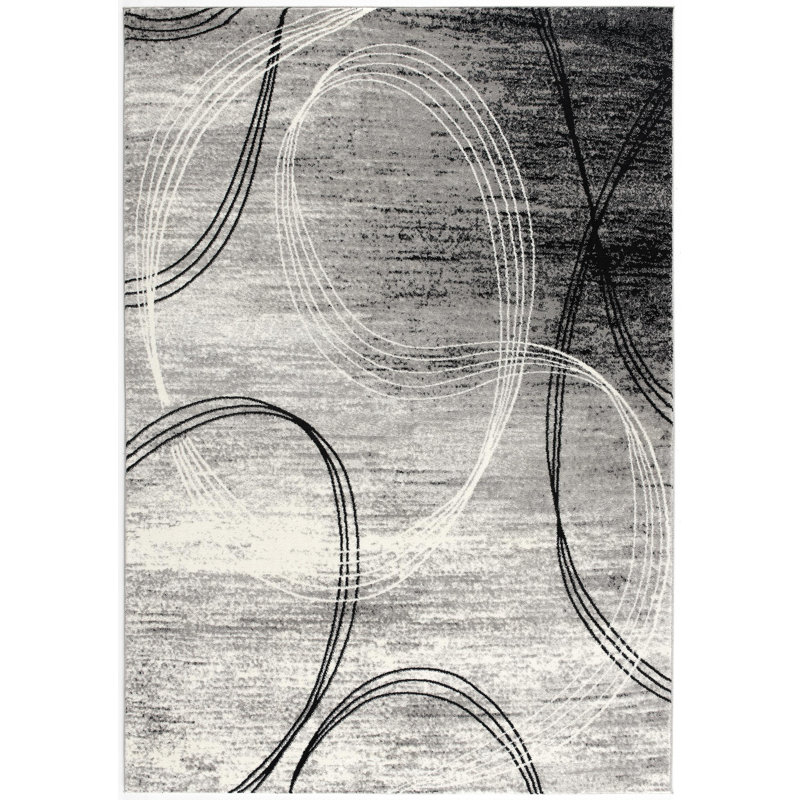 Tapis gris à motif abstrait Dillup-Jones, Rectangle 2 pi 8 po x 5 pi