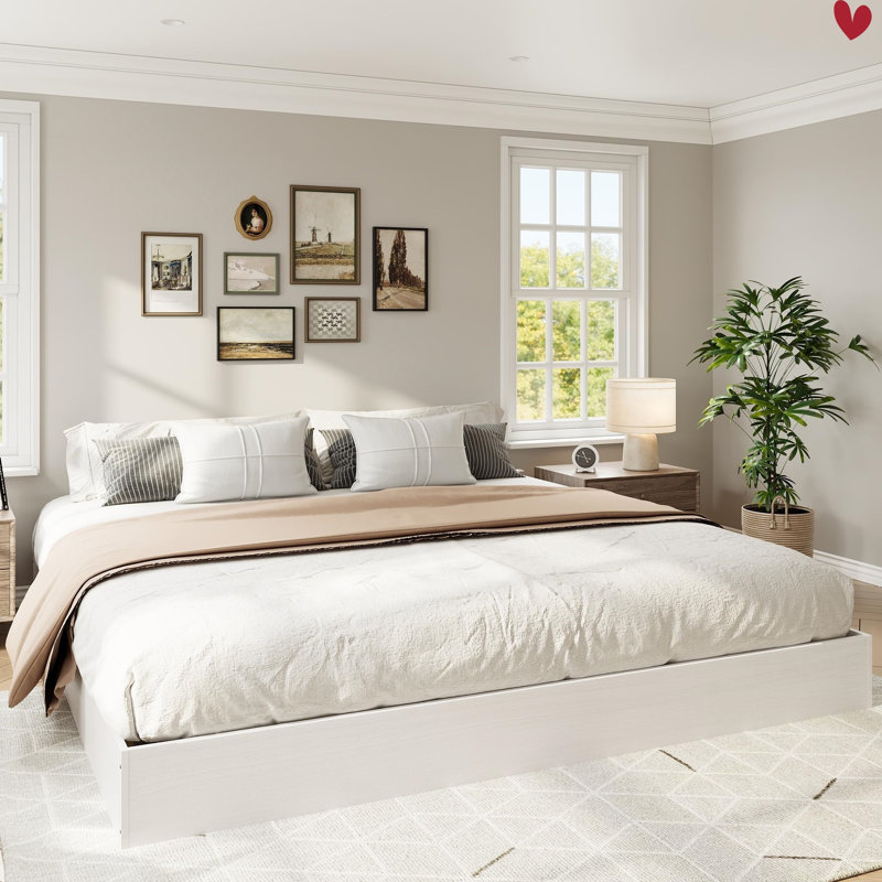 Wood Platform Bed w/ Sturdy Wooden Slats, Floor-Standing Bed Frame, Modern Minimalist Design Space-Saving Bed Frame, No Box Spring Needed