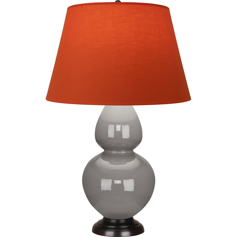 Lampe de table double gourde en céramique, Tangerine / doublure taupe, Taupe fumé glacé / bronze, Bronze