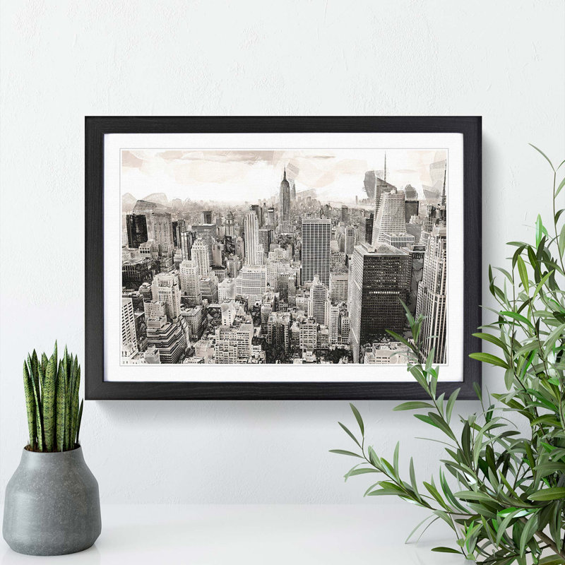 A New York Skyline in Abstract - Picture Frame Graphic Art Print, Black Framed, 62cm H x 87cm W x 2cm D
