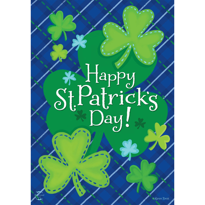 Drapeau de jardin Happy Shamrocks, Journée de la Saint-Patrick bleue et verte